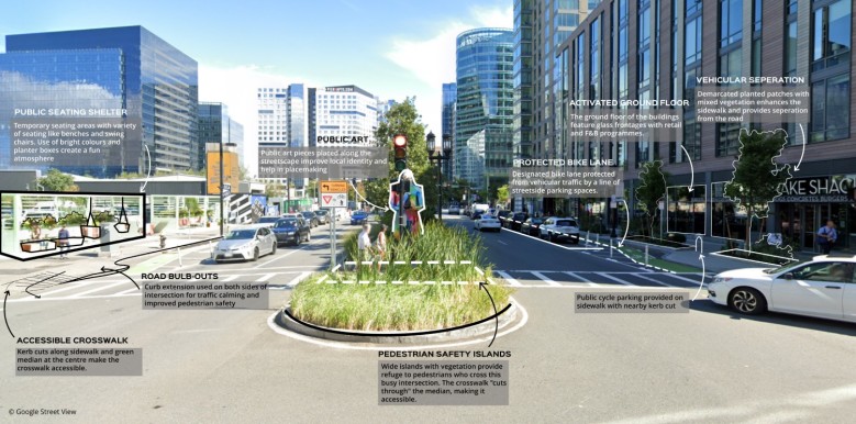 Safe street with traffic calming elements (after)