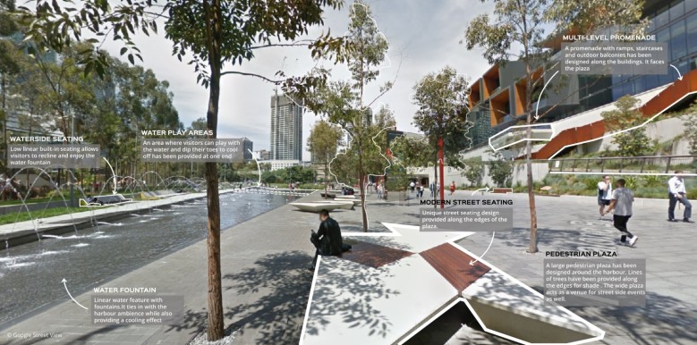 Pedestrian Plaza with water features (after)