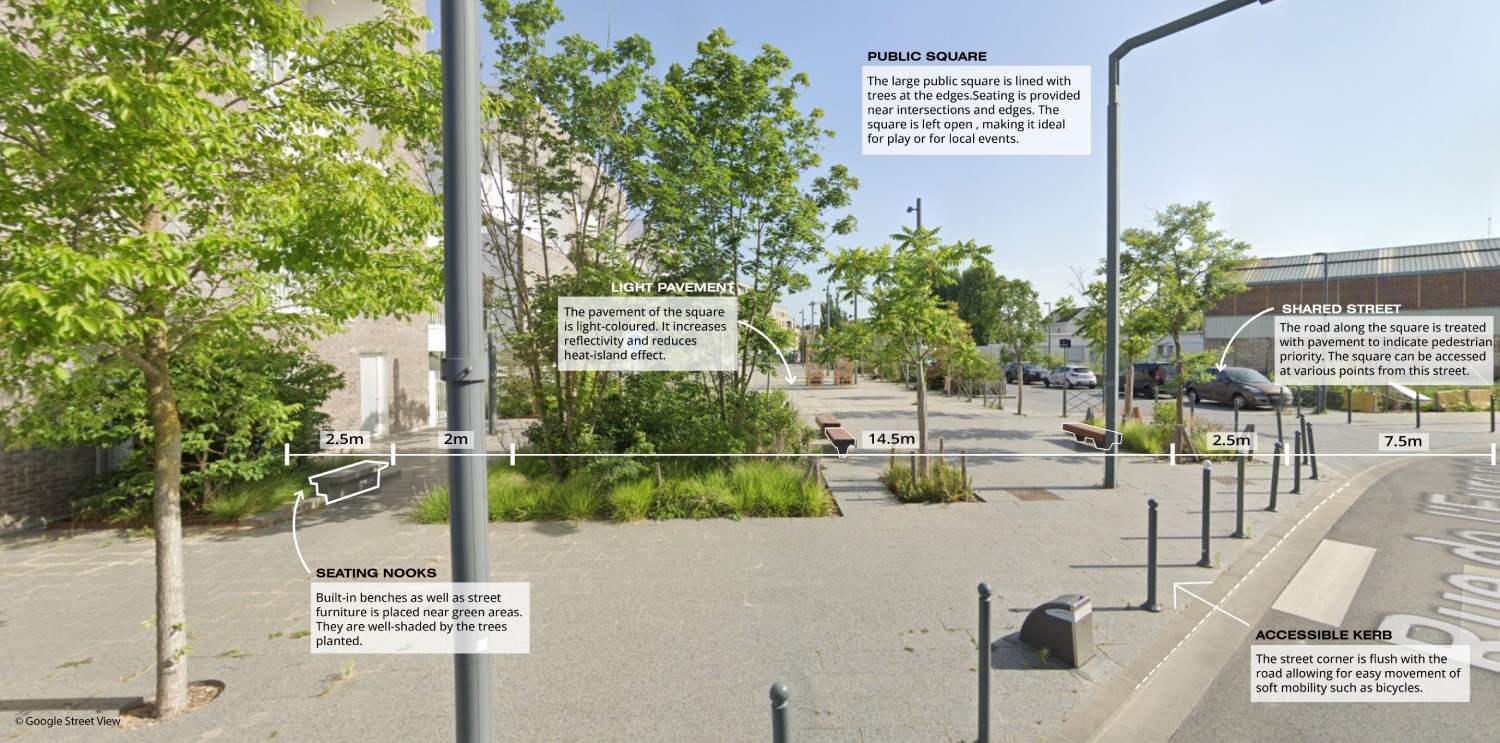 Public square with seating nooks (after)