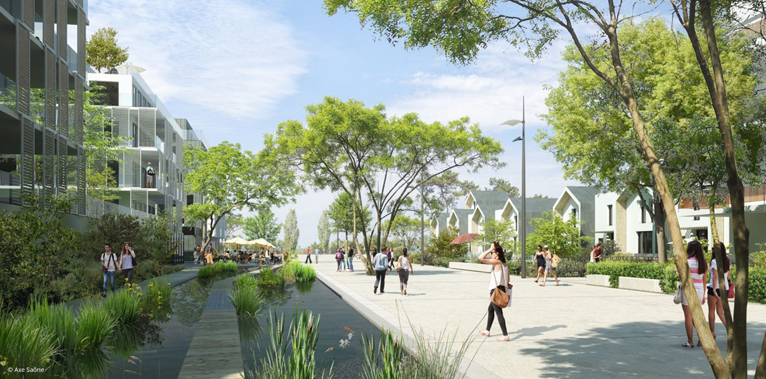 Blue-green promenade with a connection to a river (before)