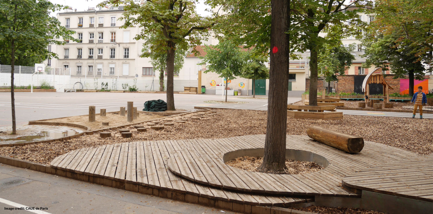 Kid-friendly schoolyard with climate adaptation (before)