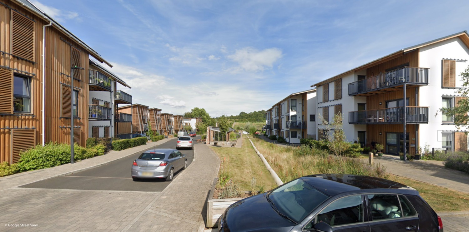 SuDS street in a zero carbon community (before)