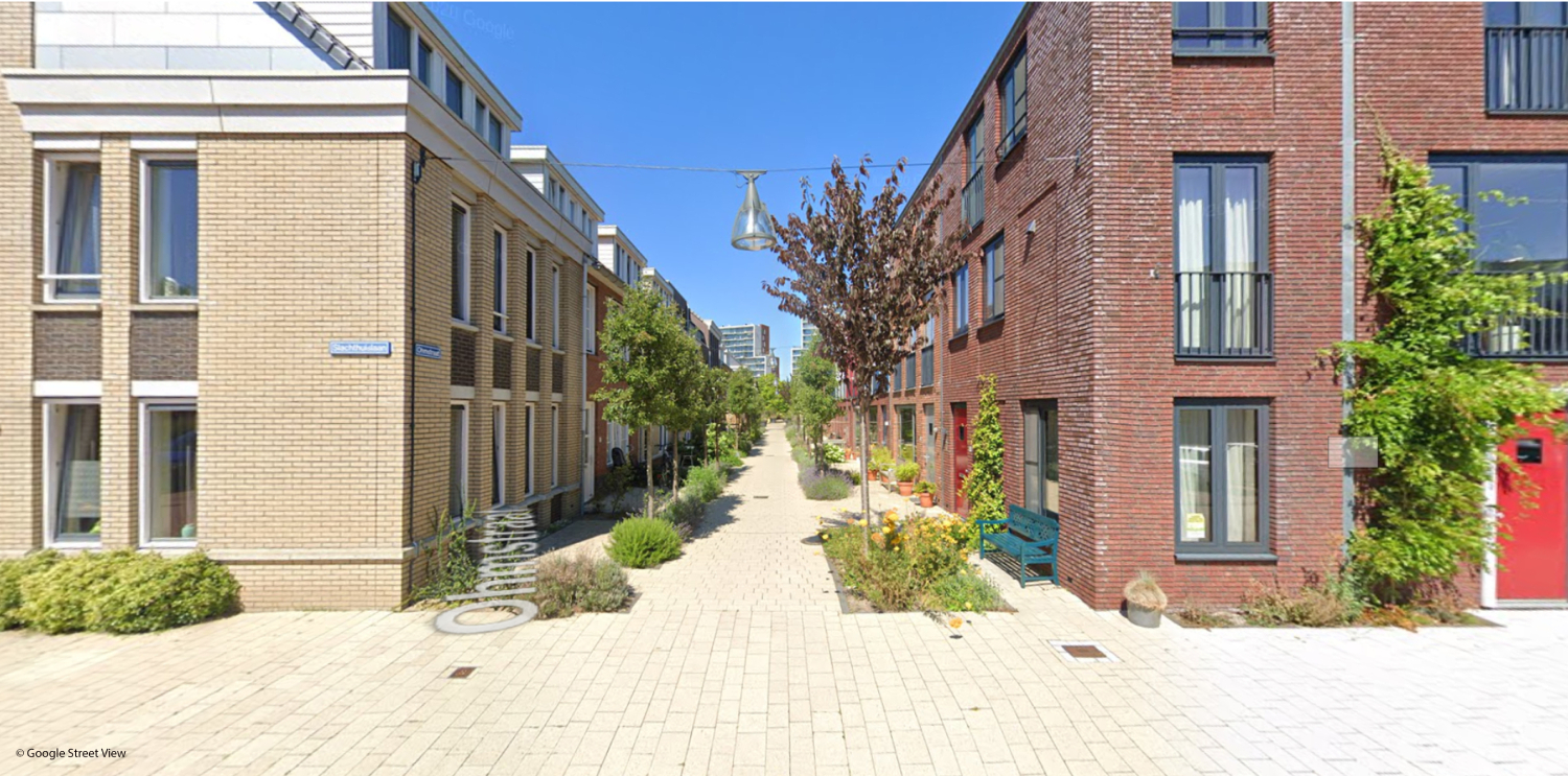 Pedestrian street with human-scale greenery (before)