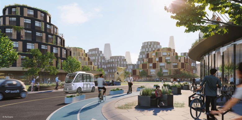 "Squircle" Street in a futuristic Garden City (before)