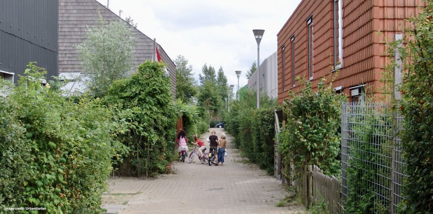 Residential lane in a car-free neighbourhood (before)